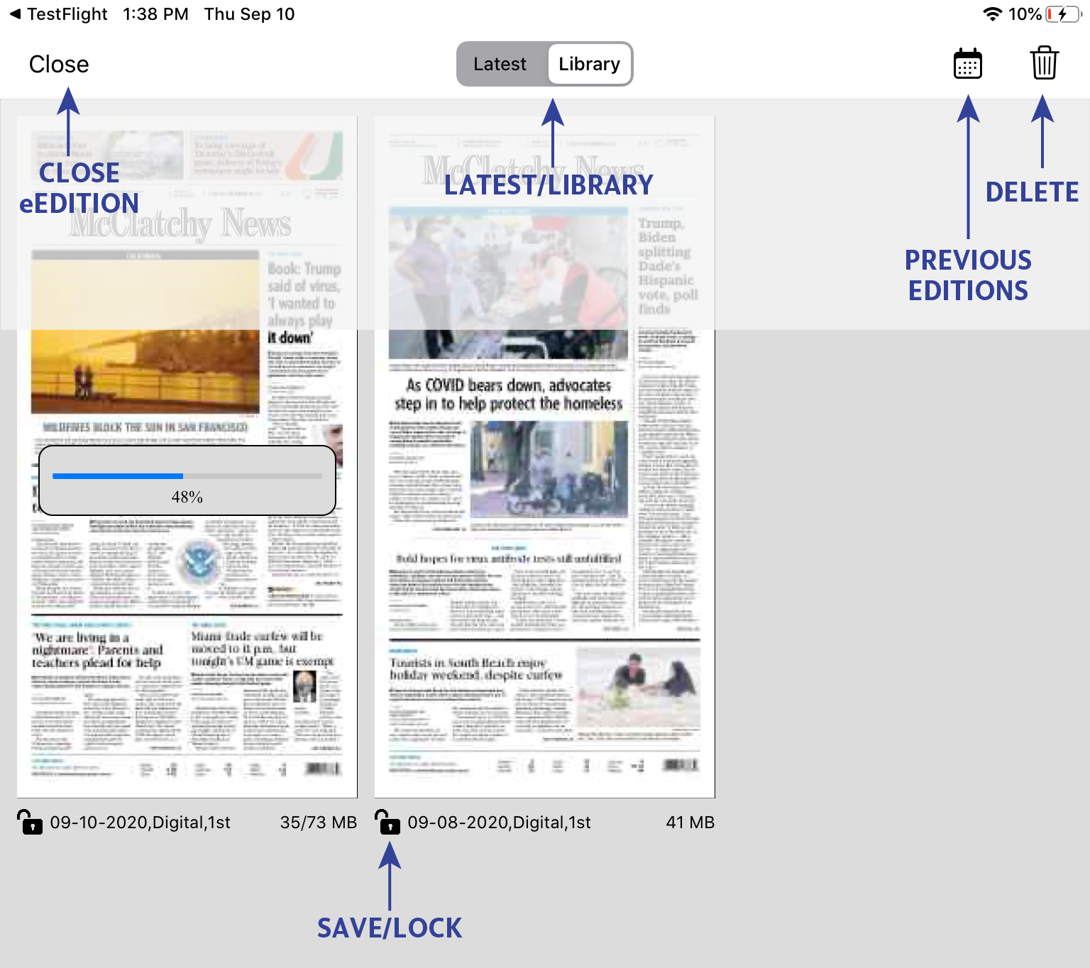 iPad eEdition viewer library screen