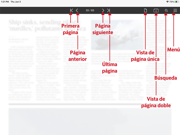 Image of tablet eEdition viewer annotated screen, menu closed