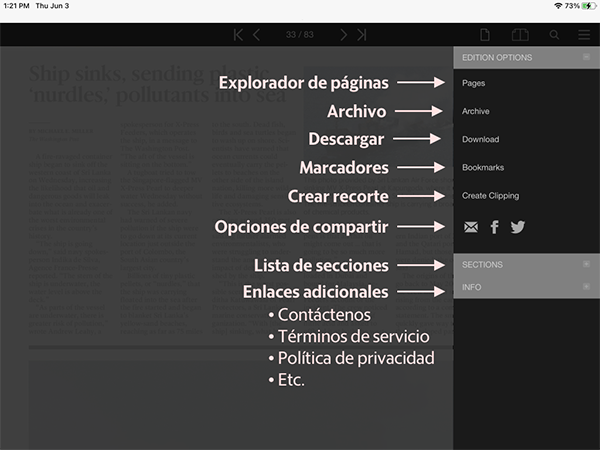 Image of tablet eEdition viewer annotated screen, menu closed