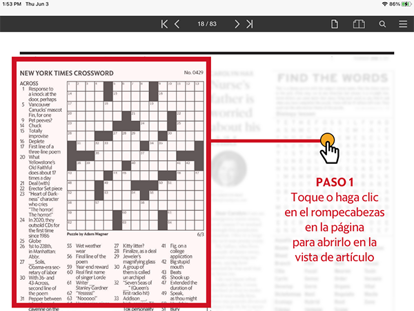 Image of the first step in puzzle printing, tapping or clicking the puzzle to open it in article view