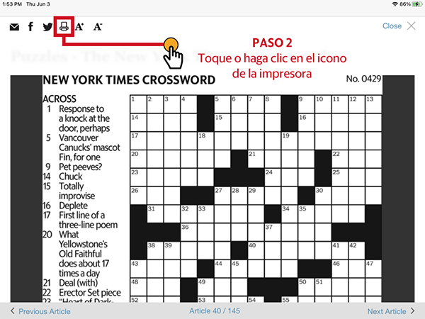Image of the second step in puzzle printing, tapping or clicking the printer icon
