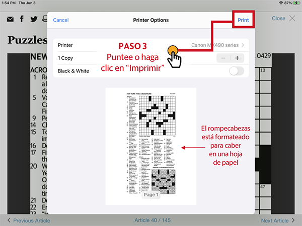 Image of the third step in puzzle printing, tapping or clicking the print button